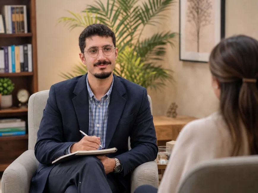 Sesión de terapia psicológica presencial